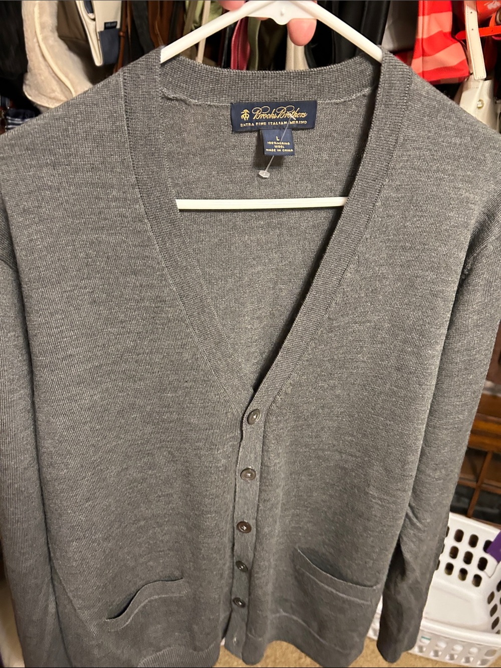 Brooks Brothers Men's Heather Gray V-Neck Button Cardigan